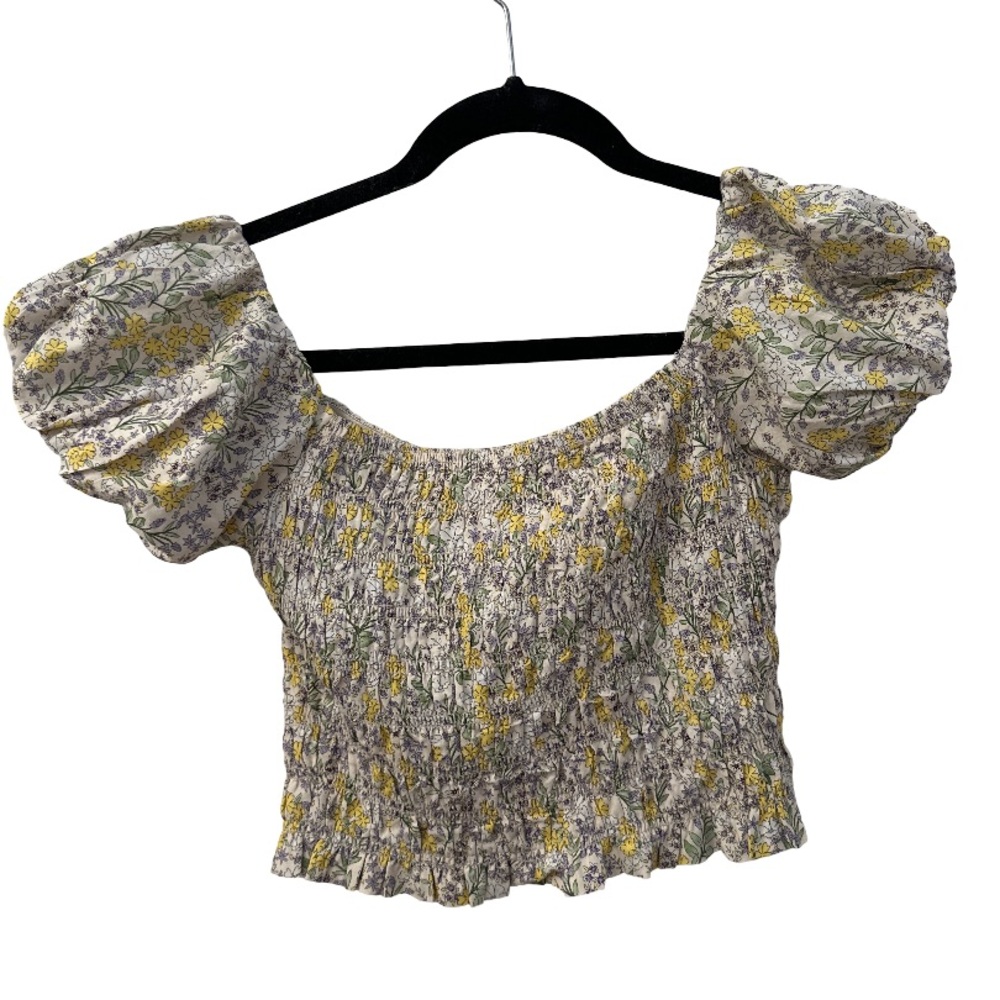 Astr Floral Smocked Puff Sleeve Blouse